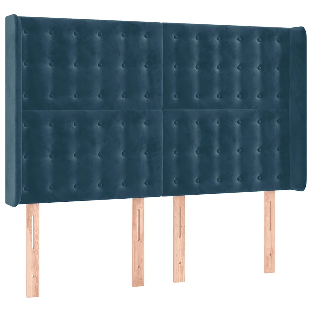 Testiera | Testata ad Orecchio Blu Scuro 147x16x118/128 cm in Velluto