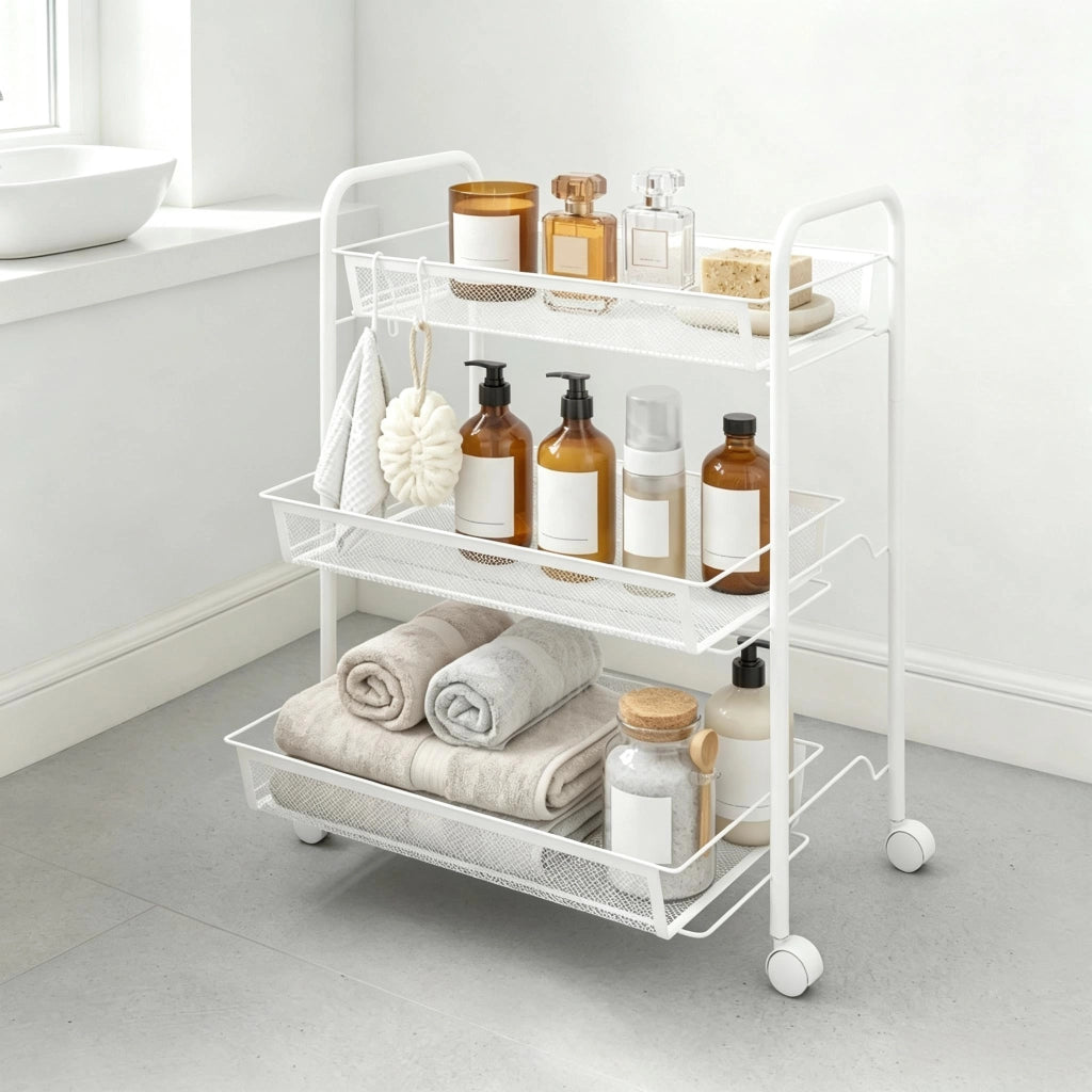 CARRELLO PORTAOGGETTI A 3 RIPIANI 45 x 26,5 x 63 cm IN ACCIAIO BIANCO