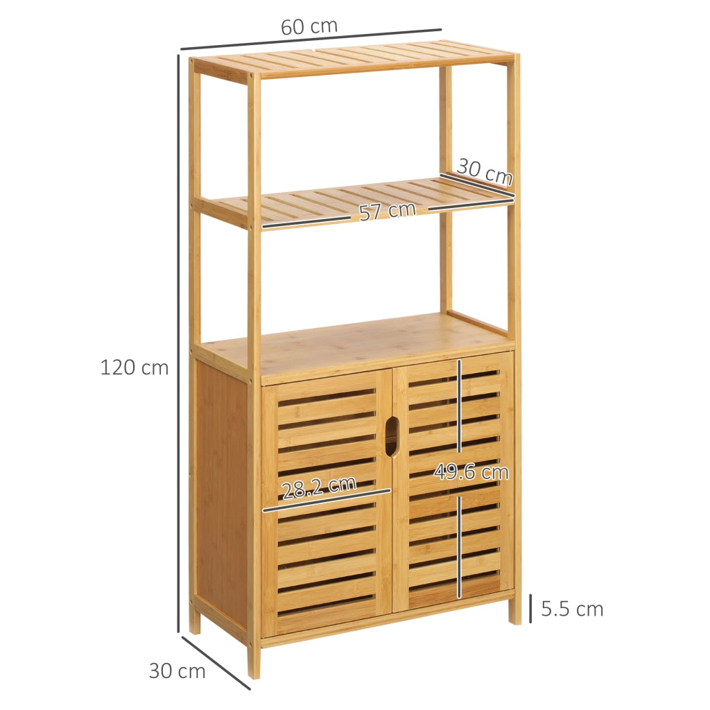 Mobile Bagno con 2 Ripiani Aperti e Armadietto 2 Ante ¨C Zephmum ¨C Bamb¨´ 60x30x120cm