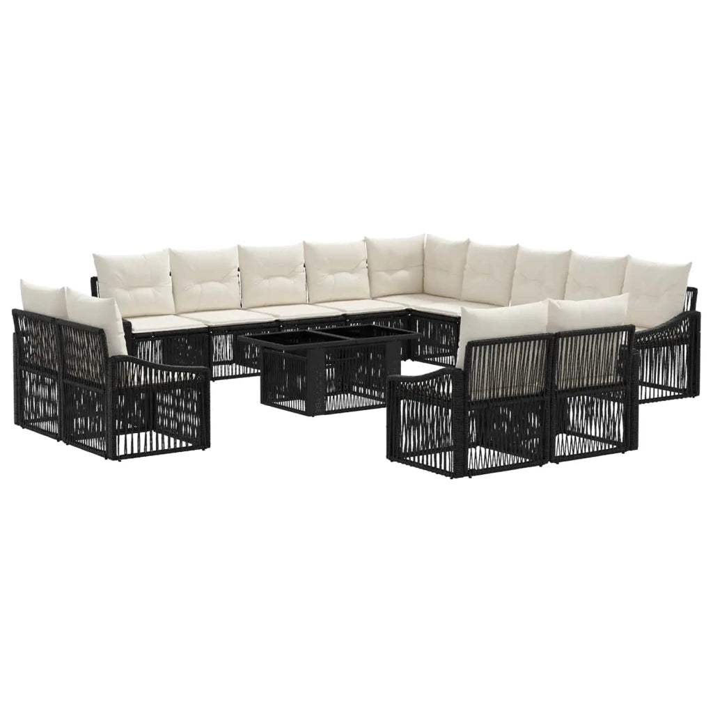 Set Divano da Giardino 14 pz Nero e Bianco Crema polyrattan 3437335