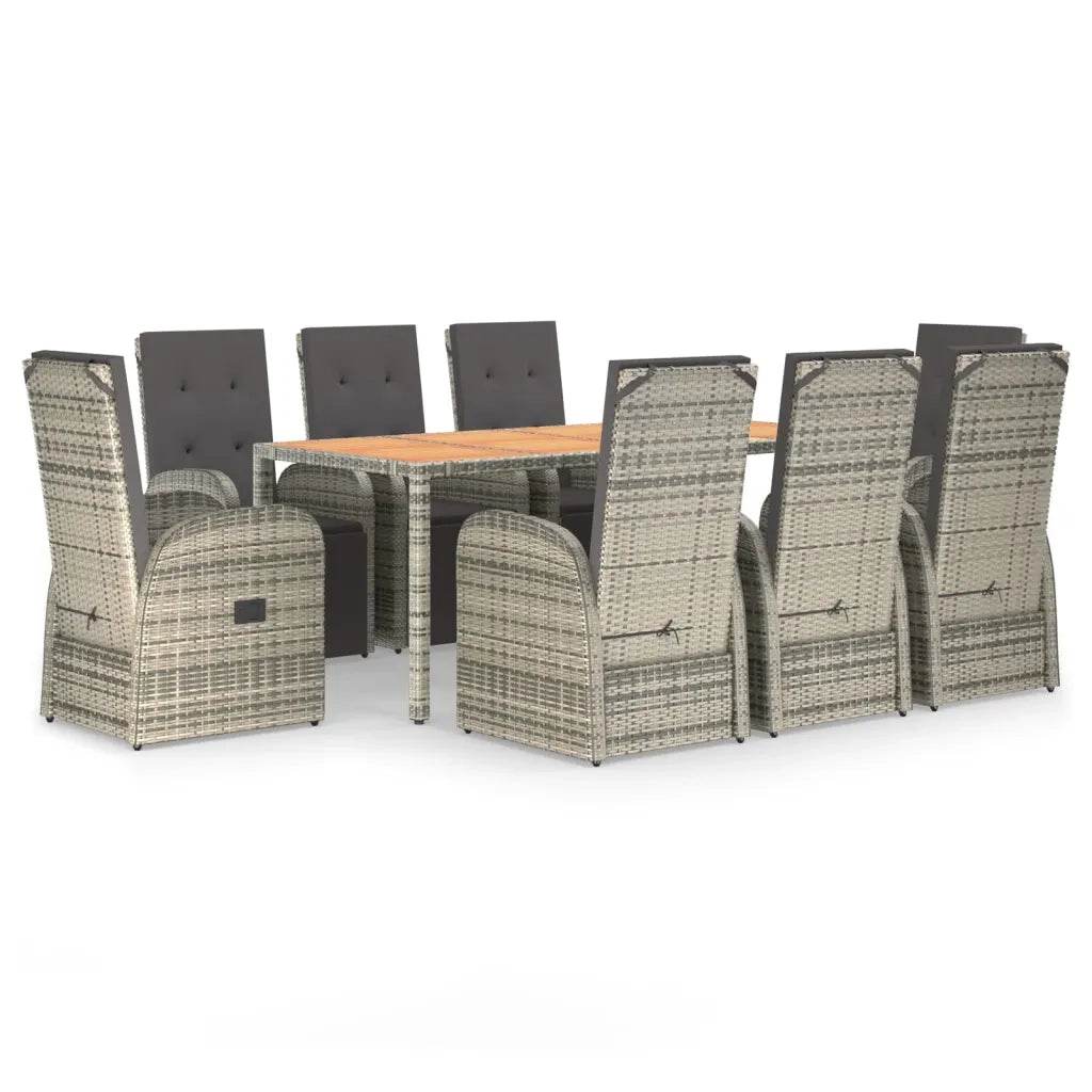 Set da Pranzo da Giardino 9 pz con Cuscini in Polyrattan Grigio 3157596