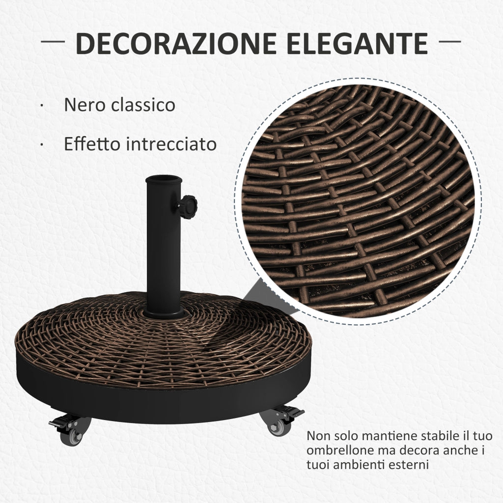 Base per Ombrellone da Giardino Rotonda con Ruote ¨C Zephmum ¨C Acciaio e Resina, Bronzo e Nero, ?52x41 cm