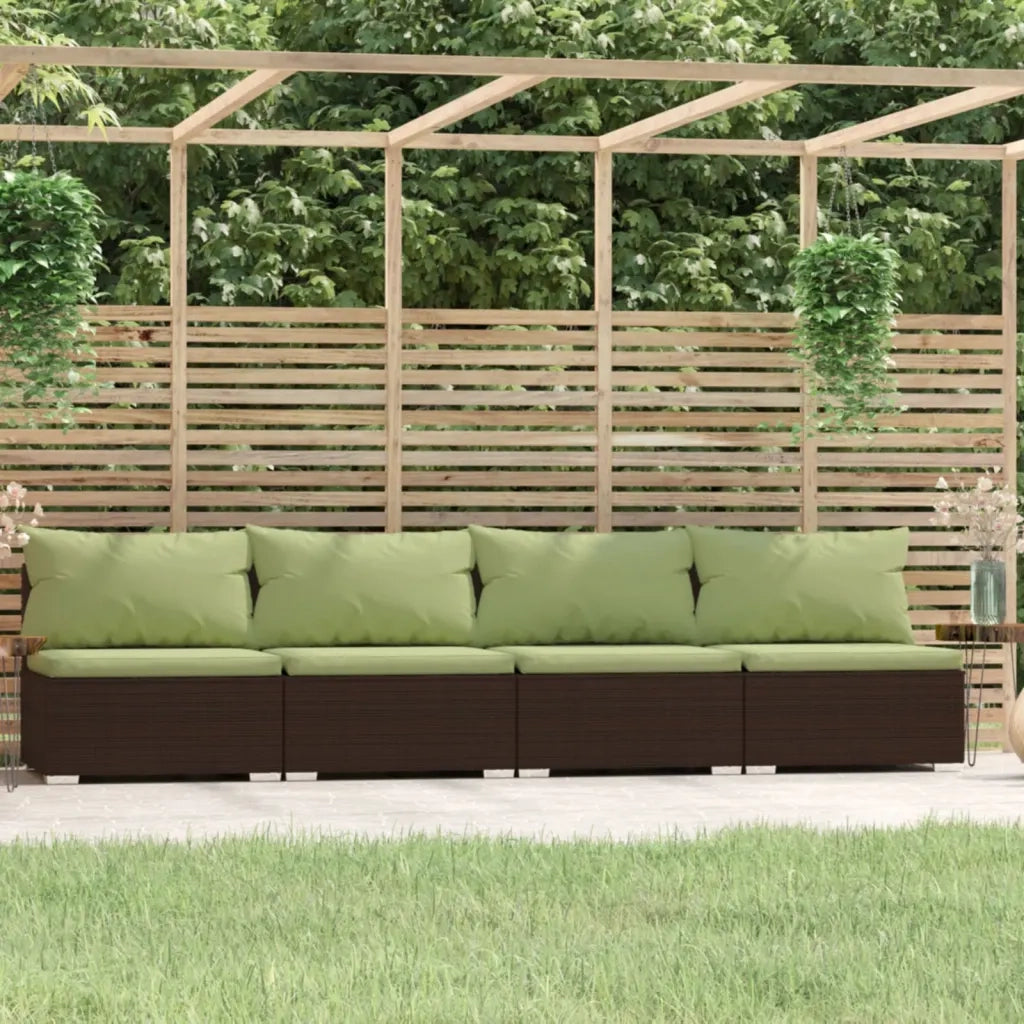 Divano a 4 Posti con Cuscini in Polyrattan Marrone cod mxl 35918