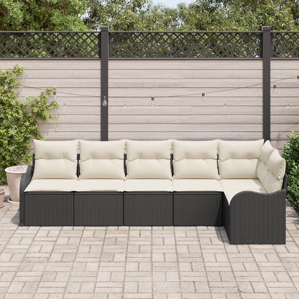 Set di Divano da Giardino 6 Pezzi con Cuscini Nero Polyrattan