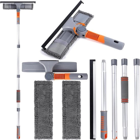 2-in-1 Penna per Finestre con Estensione Telescopica e Testa Flessibile per Interno e Esterno