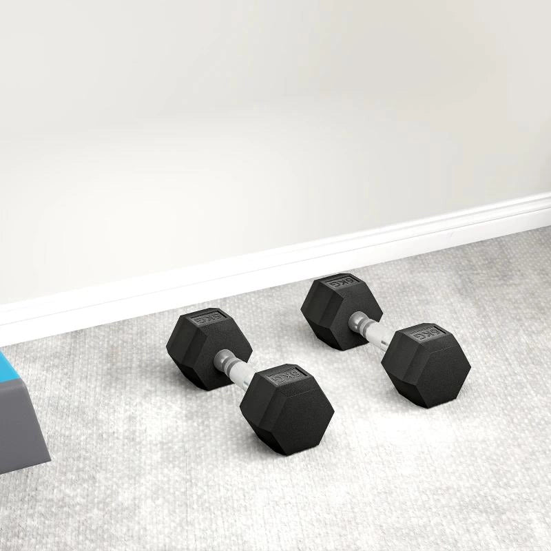 SET DI 2 MANUBRI DA 6 KG ESAGONALI CON PRESA ANTISCIVOLO E RIVESTIMENTO IN GOMMA, NERO