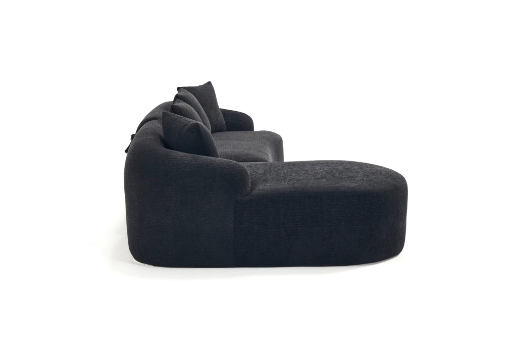 Divano a 3 posti in chenille nero con elementi indipendenti e design curvo