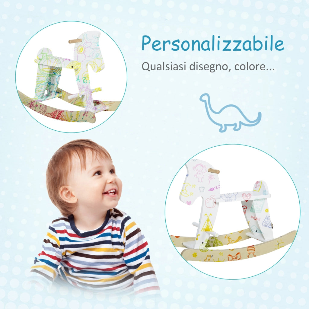 Cavallo a Dondolo in Legno per Bambini 1-3 Anni ¨C zephmum ¨C Bianco 68x26.5x48 cm