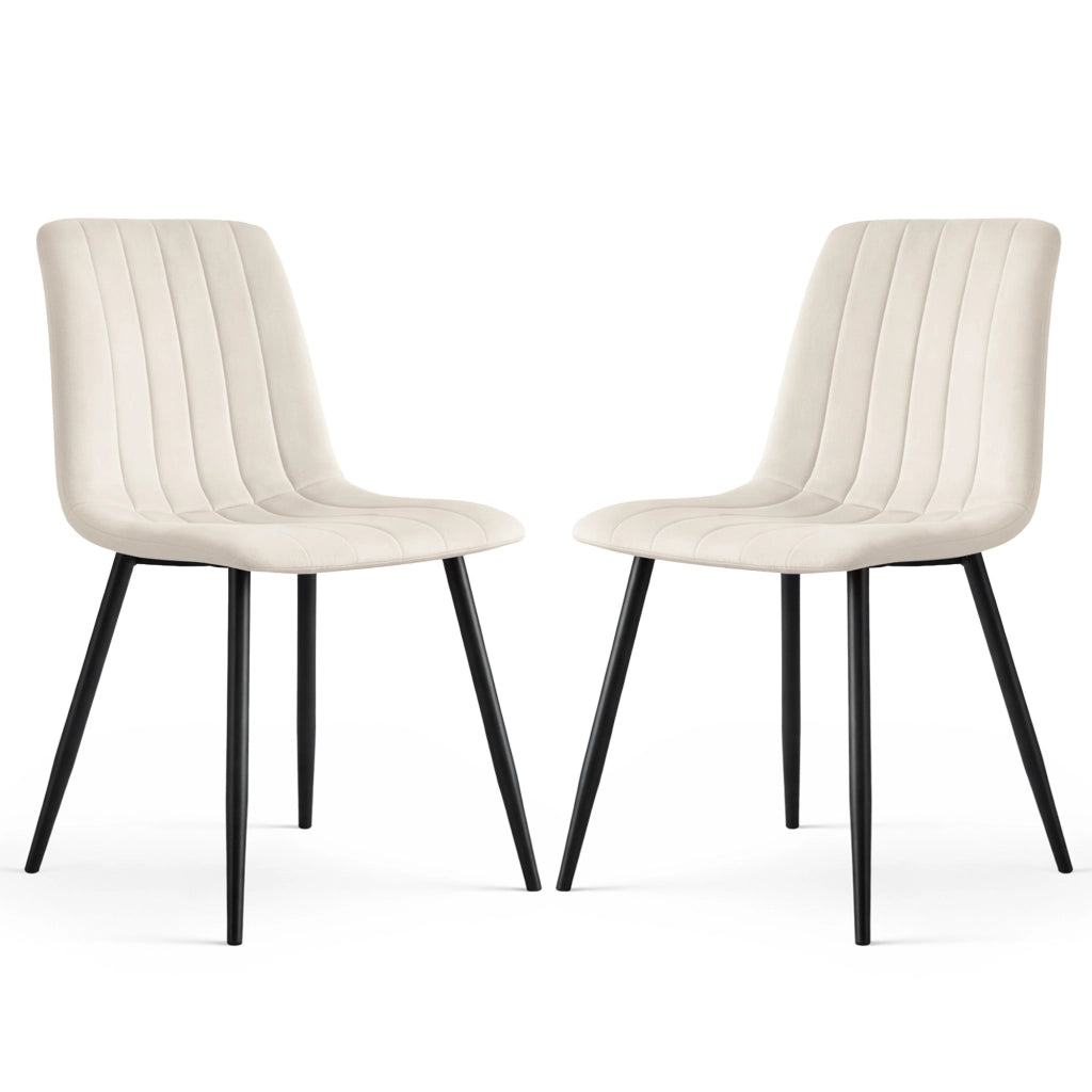 Set di 2 Sedie in velluto trapuntate LIVO Beige gambe nere