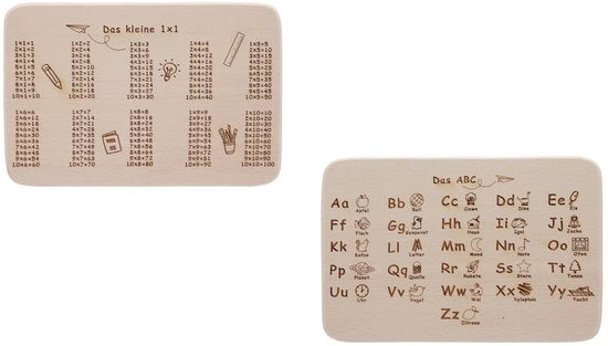Due piatti da colazione 1x1 + ABC con immagini di quercia – pelle, ritorno a scuola, asilo nido – idea regalo per studenti, cono di ritorno a scuola – 22 x 14 x 1 cm – Prodotto realizzato nell'UE (1x1 + ABC)