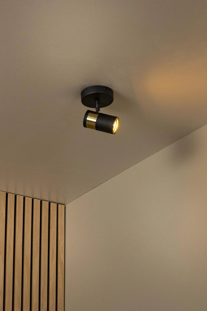 Faretto soffitto GORIK 1xGU10 nero oro rotondo Lucide