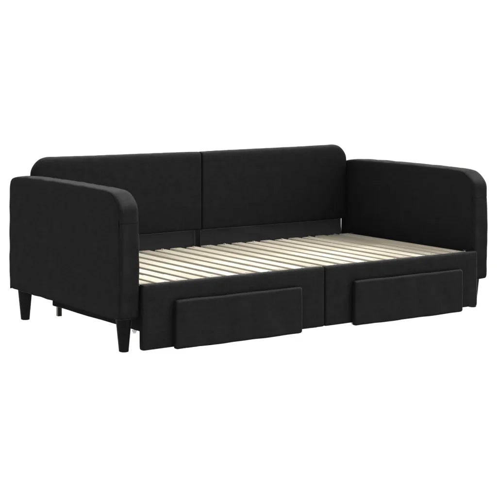 Divano letto | Sof¨¤ letto | Letto singolo Estraibile con Cassetti Nero 90x190 cm in Tessuto