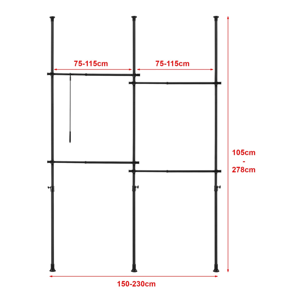 Armadio telescopico in acciaio laccato 150-230 cm 4 aste appendiabiti nero 03_0008157