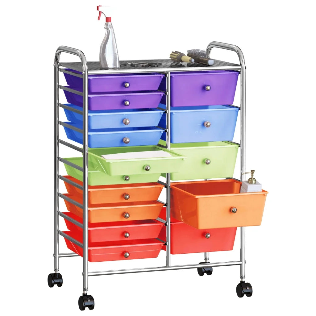 Carrello Portaoggetti XXL 15 Cassetti Multicolore in Plastica CFW7104095