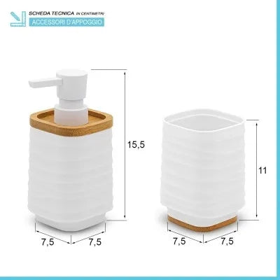 Accessori bagno in set da 3 pezzi in abs bianco linea Wave