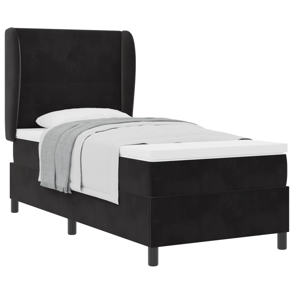 Letto Box Spring con Materasso Nero 90x200 cm Velluto