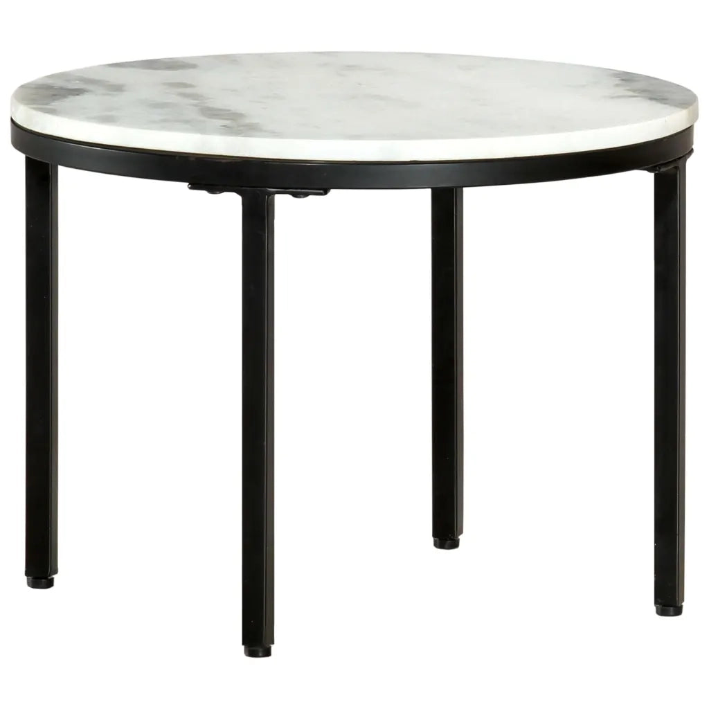 Tavolino da CaffÃ¨ Bianco e Nero Ã˜50 cm in Vero Marmo Solido cod mxl 15181