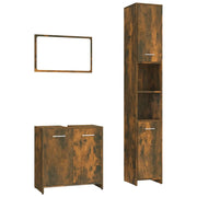 Set Mobili da Bagno | Armadio da bagno 3 pz Rovere Fumo in Legno Multistrato