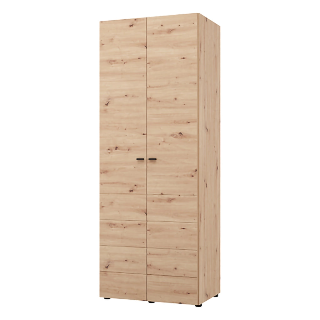 Armadio Camera da Letto Pomar, Guardaroba 2 Ante Appendiabiti, 79x208h cm Marrone Rovere Nodi