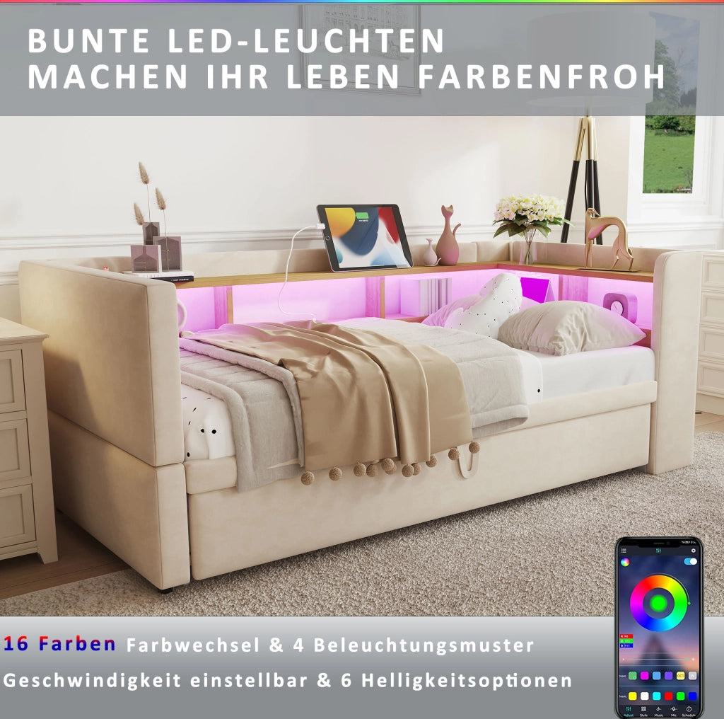 Divano letto imbottito estraibile 90/180 x 190 cm beige