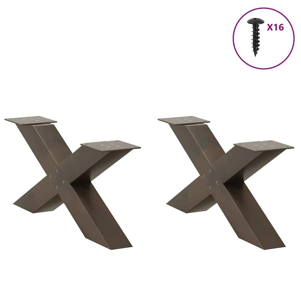 Set di 2 gambe per tavolino da caffè a forma di X 70 x 31 cm con piedini regolabili design moderno acciaio naturale 02_0057219