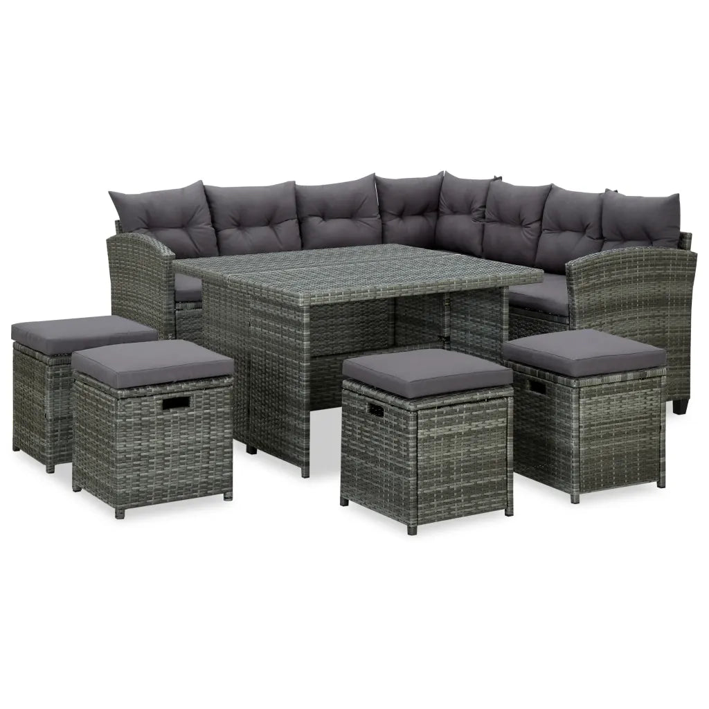 Set Divani da Giardino 6 pz con Cuscini in Polyrattan Grigio cod mxl 37778