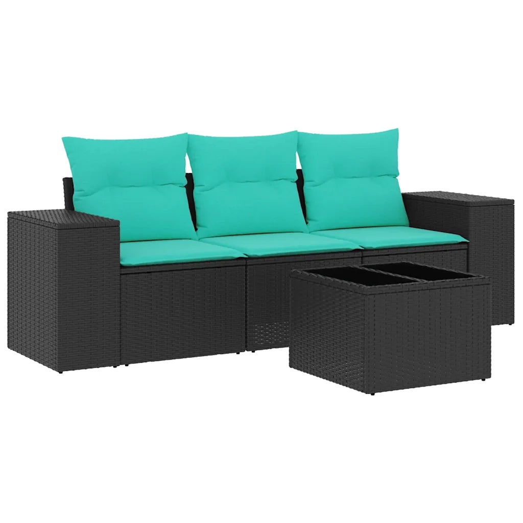 Salotto da Giardino-Set Divani da Giardino 4 pz con Cuscini Nero in Polyrattan 569308