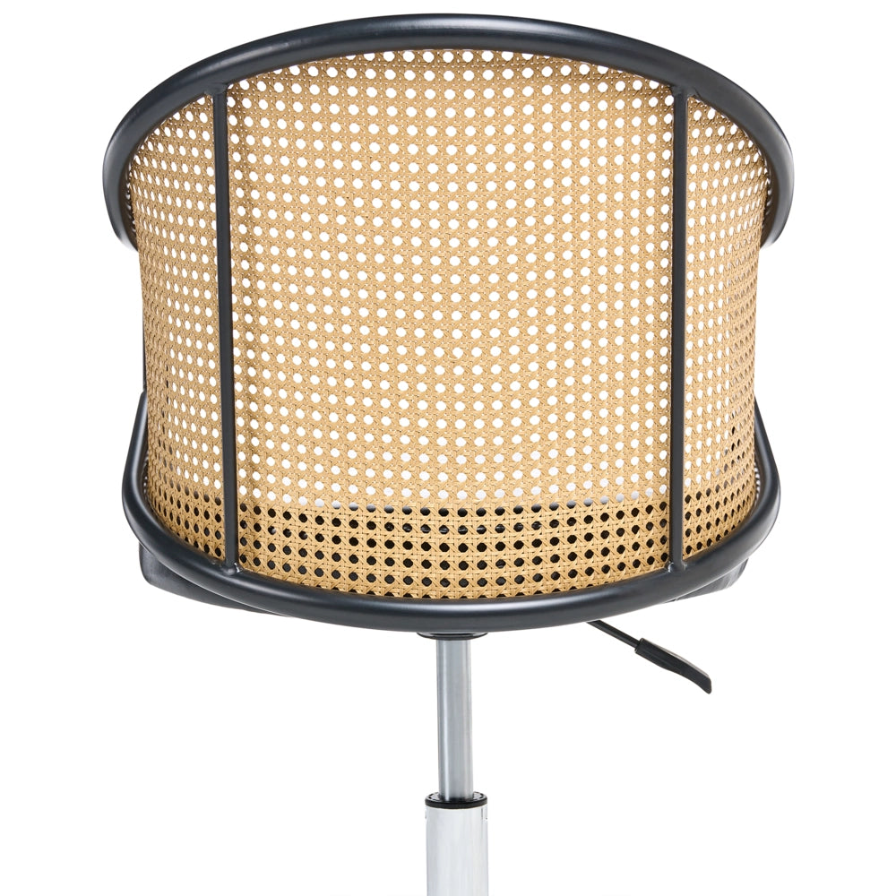 Sedia da ufficio in similpelle nero con schienale in rattan PE girevole, altezza regolabile, con braccioli, per casa, ufficio, studio, tradizionale