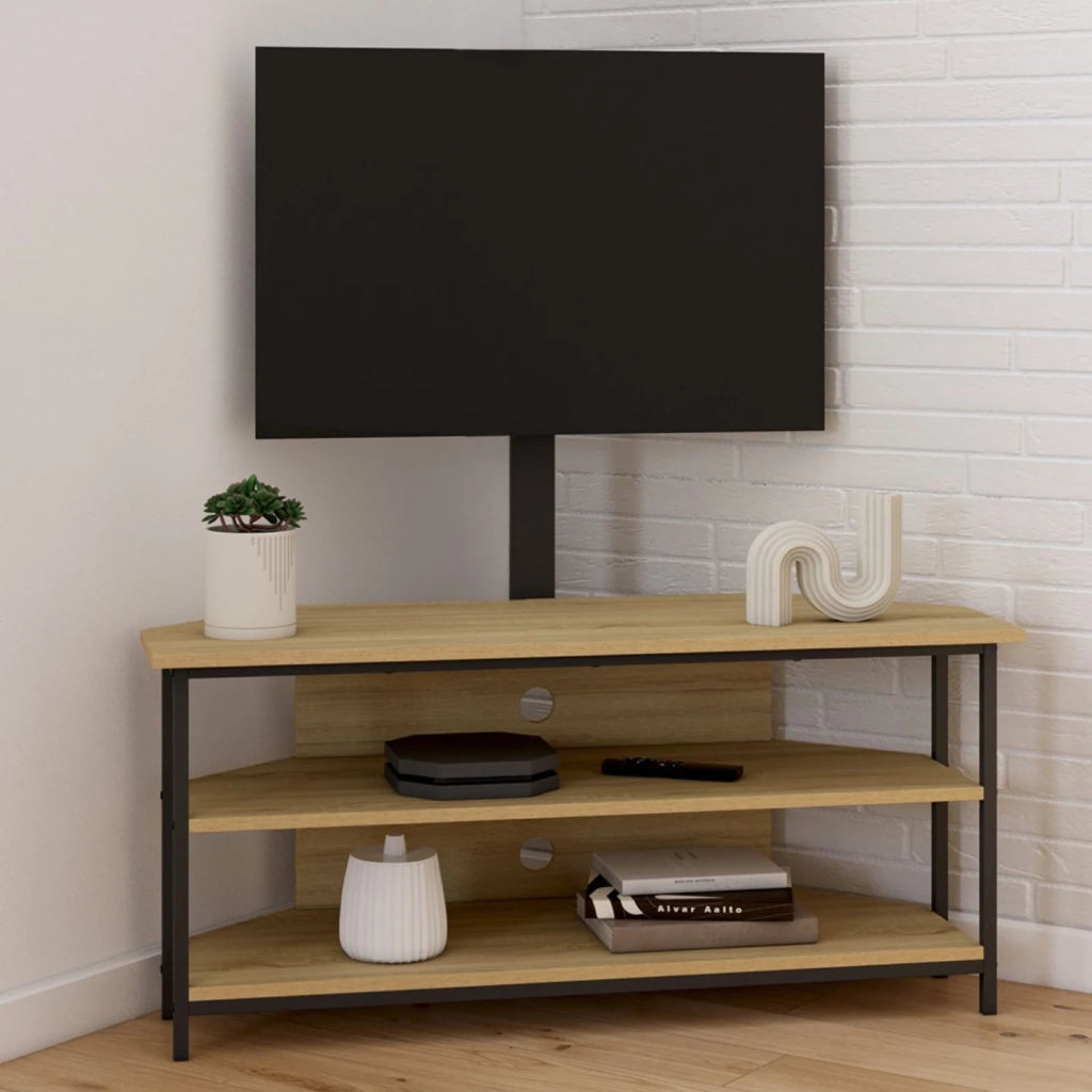 IDMarket - DETROIT Mobile TV angolare da 100 cm con ripiani e supporto TV regolabile da 32 a 70 pollici, design industriale