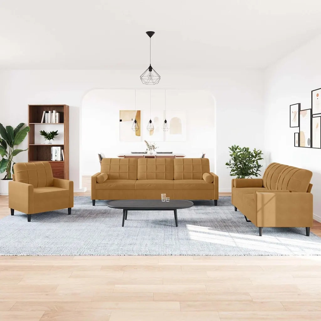 vidaXL Set di Divani 3 pz con Cuscini e Rinforzi Marrone in Velluto