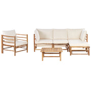 Set da giardino con divano angolare modulare con poltrona e tavolino in bambù cuscini naturali Bianco sporco 5 posti esterno elegante