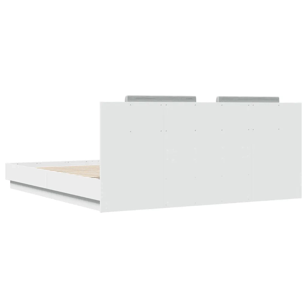 Giroletto con Testiera e LED-Struttura Letto con testiera Bianco 200x200 cm 616388