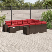 Set Divani da Giardino 11 pz con Cuscini Marrone in Polyrattan 3223133