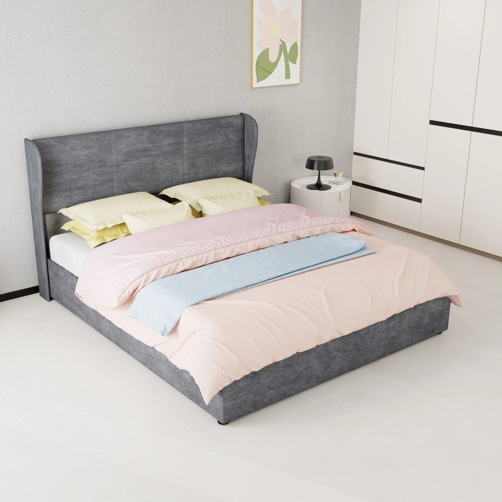 Letto imbottito 160 x 200 cm con testiera in tessuto grigio
