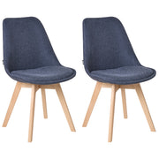 Set di 2 sedie da pranzo poliestere blu scuro gambe in legno soggiorno cucina stile moderno