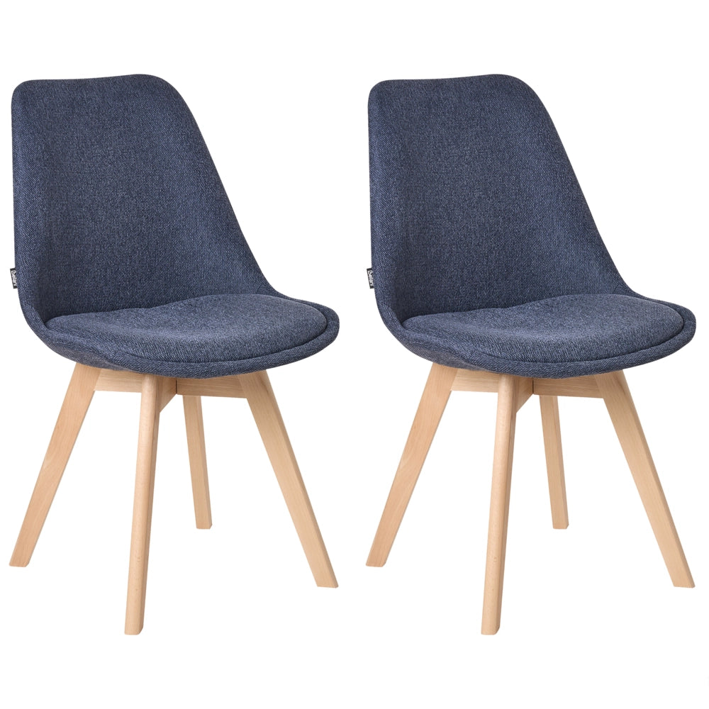 Set di 2 sedie da pranzo poliestere blu scuro gambe in legno soggiorno cucina stile moderno