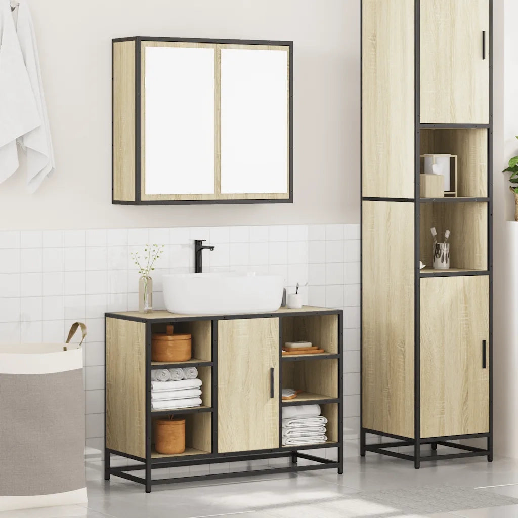 Set Mobili da Bagno 2 pz Rovere Sonoma in Legno Multistrato