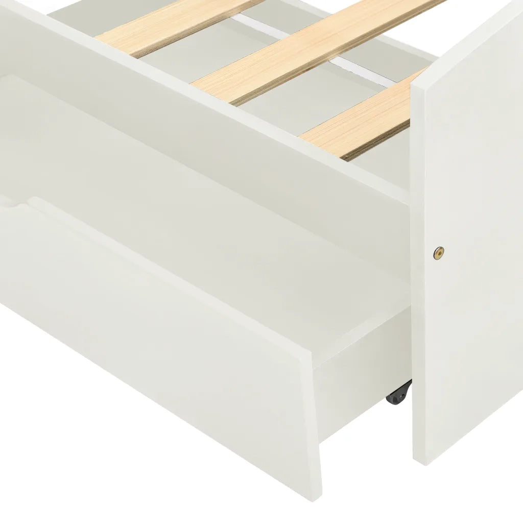 Giroletto con 2 Cassetti-Struttura Letto con contenitore Bianco in Legno di Pino 90x200 cm