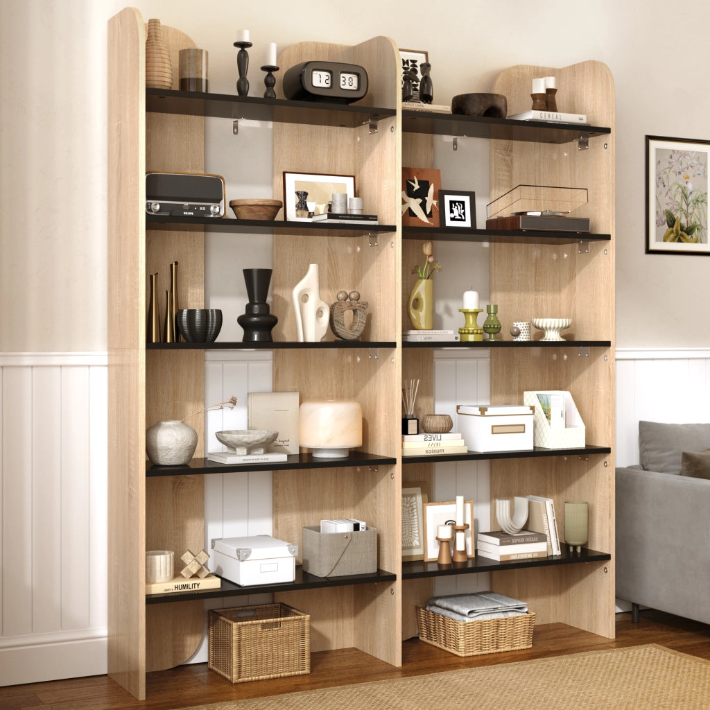 Libreria aperta a 5 ripiani alta 160 cm in truciolare naturale e nera
