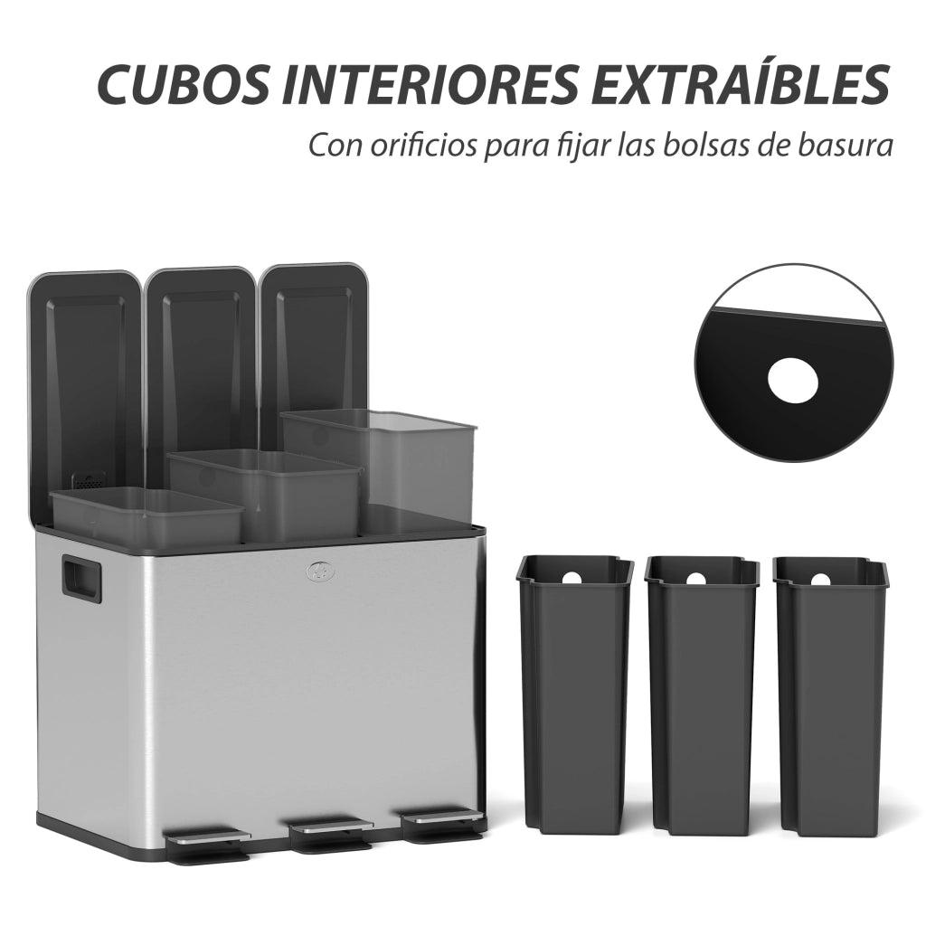 Cestino per Rifiuti da Cucina ¨C zephmum ¨C Acciaio Inox 3x10L con Pedale