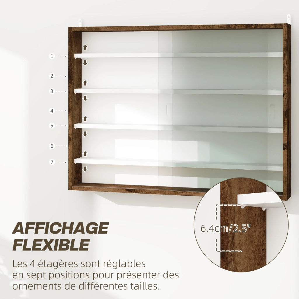 Libreria a muro con 5 ripiani regolabili e 2 ante scorrevoli ¨C zephmum ¨C 80x9.5x60 cm marrone