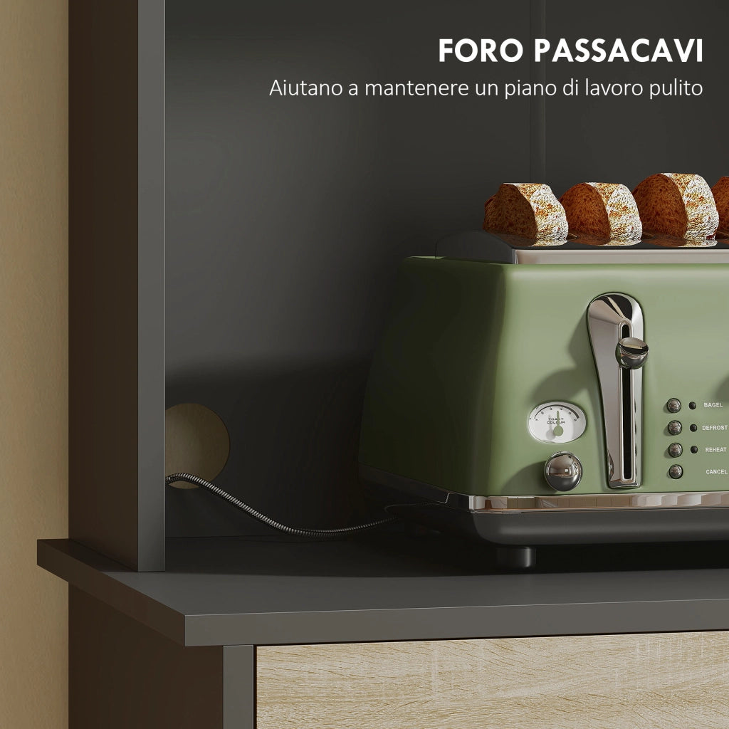 Mobile Alto Cucina Credenza Moderna 60x40x180 cm con Mensola e Foro Passacavi Rivestimento in Melamina Nero e Color