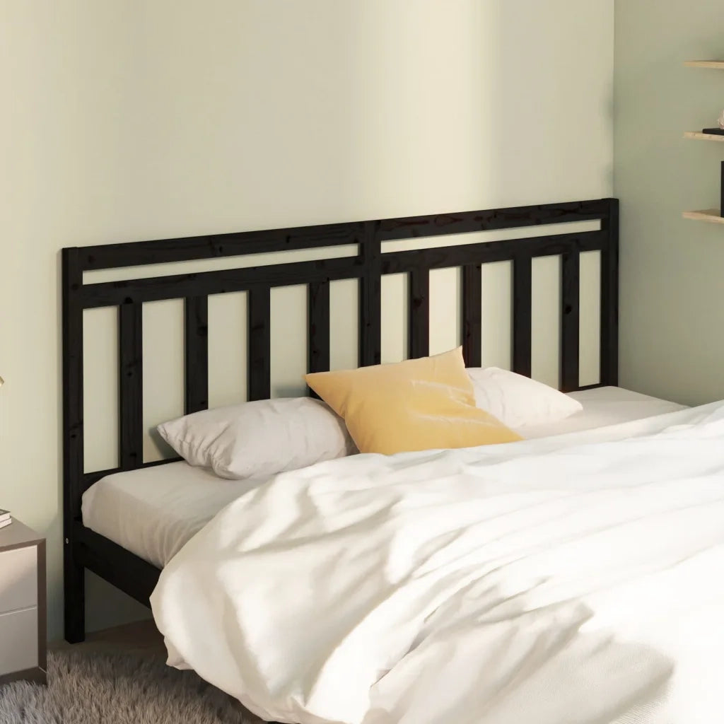 Testiera | Testata per Letto Nera 206x4x100 cm in Legno Massello di Pino