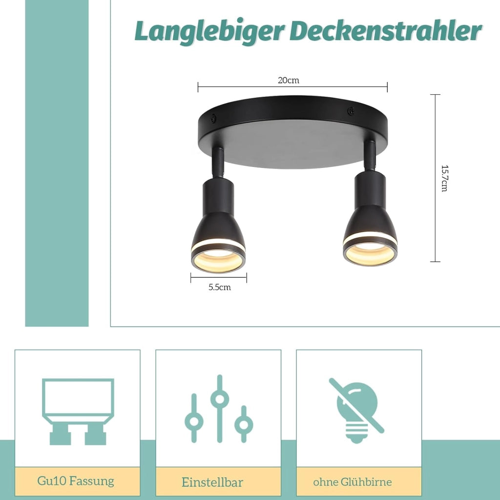 ZMH Faretto da soffitto 2 fiamme metallo GU10 per cucina ufficio soggiorno