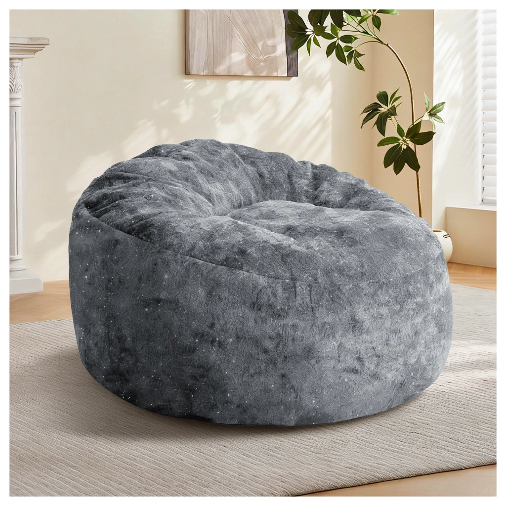 Poltrona pouf con schienale alto curvo e supporto avvolgente del corpo per relax in flanella grigio 50 × 41 × 31 cm