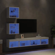 Mobili TV a Muro con LED 5pz Bianchi in Legno Multistrato 3216697