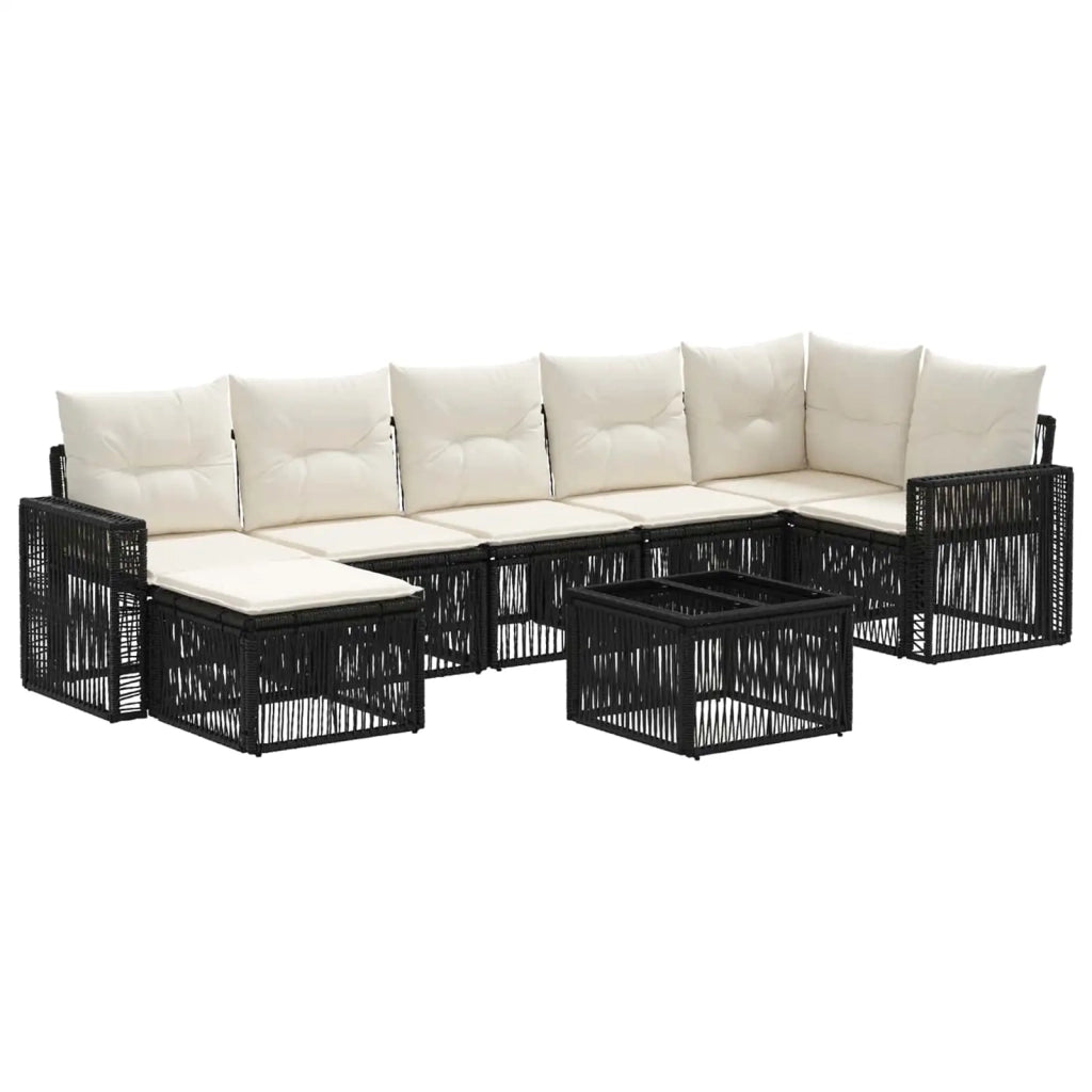 Set Divano da Giardino 8 pcs Nero e Bianco Crema polyrattan 3435199