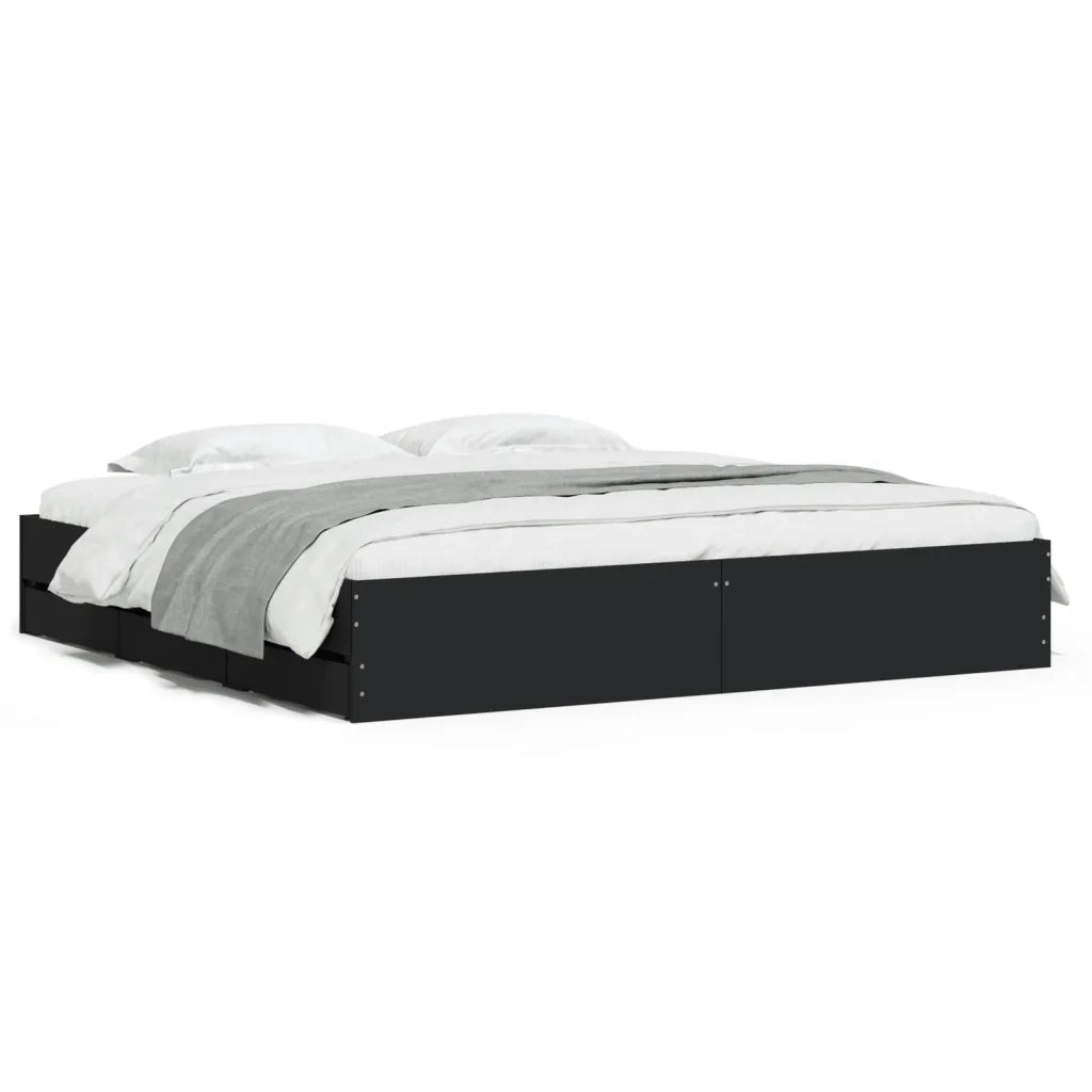 Giroletto con Cassetti-Struttura Letto con contenitore Nero 160x200 cm in Legno Multistrato 857183