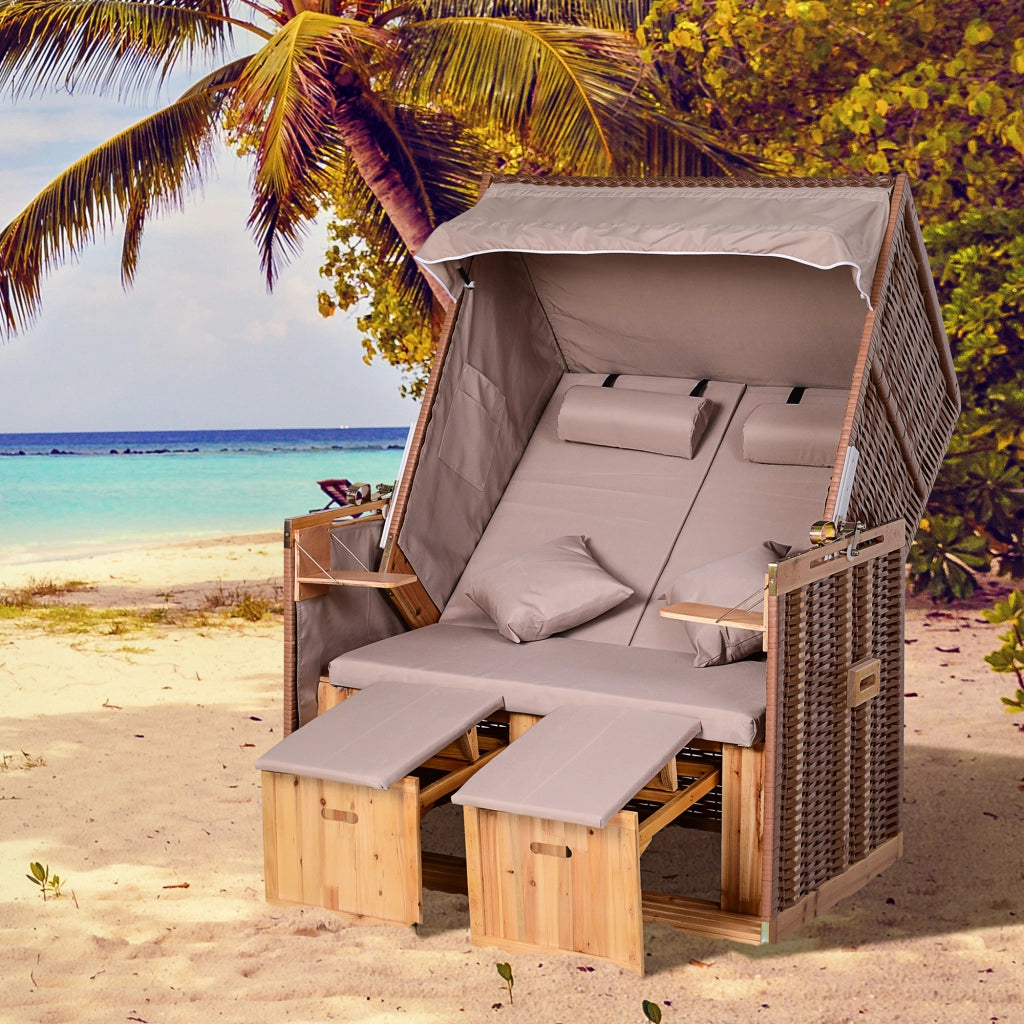 Strandkorb 2 Posti con Schienale Regolabile ¨C Minimal ¨C Beige 118x79x160cm