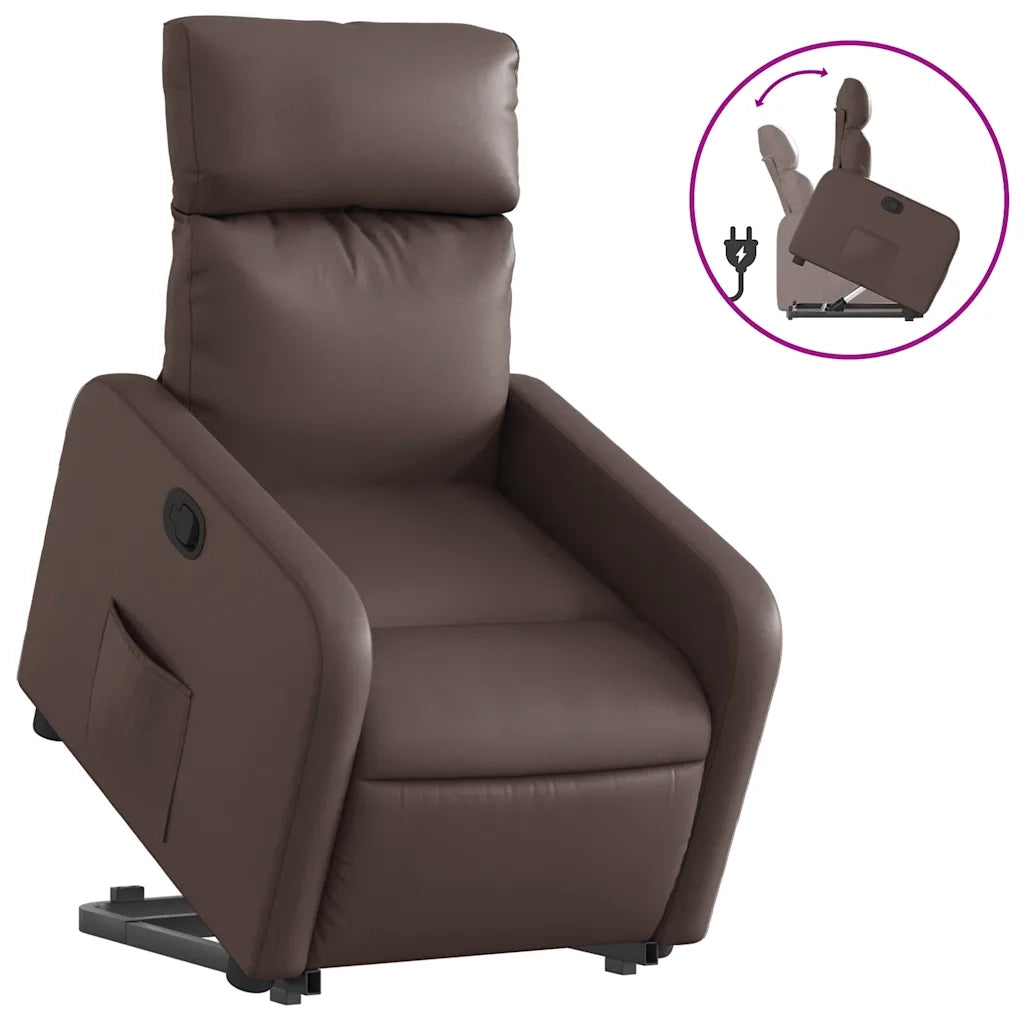 Poltrona | Sedia Relax Alzapersona Reclinabile Marrone in Similpelle